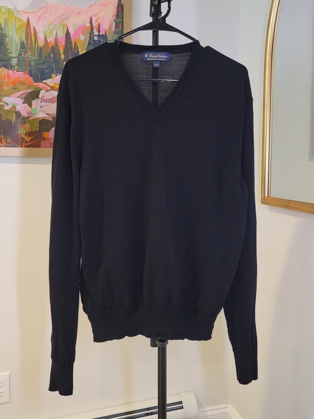BROOKS BROTHERS Brookstech Merino Wool V-neck Sweater Black Women's Size L
